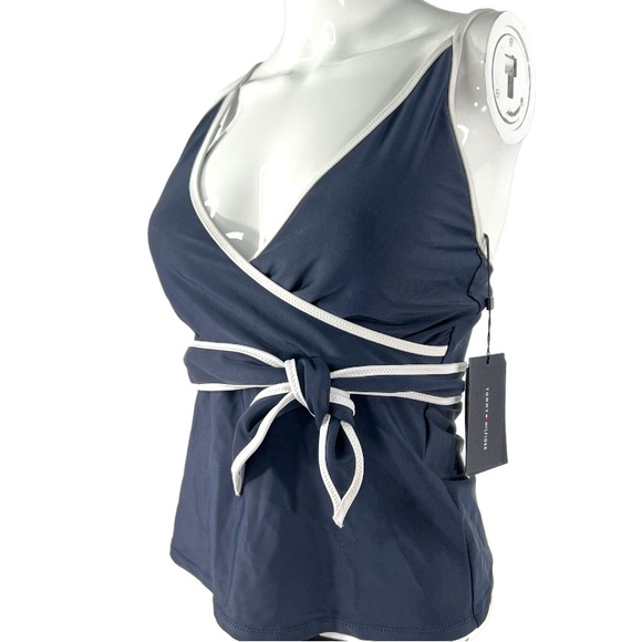NEW w/Tags Tommy Hilfiger Tankini Swim Top Women's Medium Navy Blue Stretch Belt - Picture 13 of 13